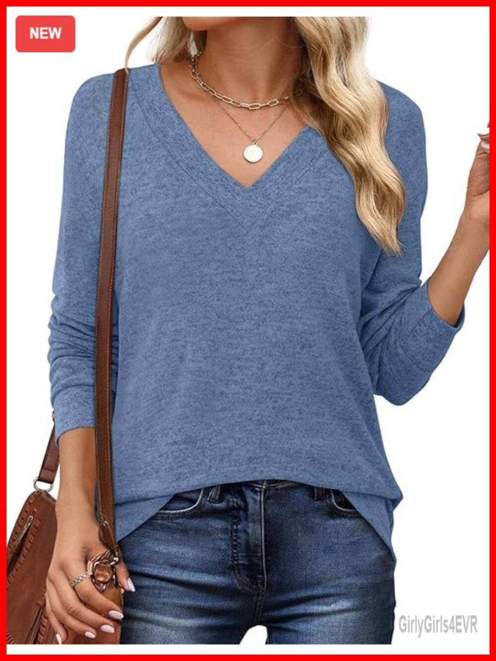V Neck Tunic Top Long Sleeve Dressy Casual Blouse Comfy Soft Women's Shirt